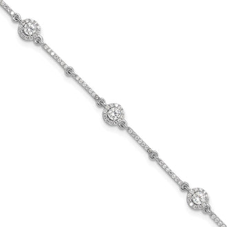 Buy Stylish Rhodium-Plated Sterling Silver CZ Link Bracelet - 7" Long, 1" Extension