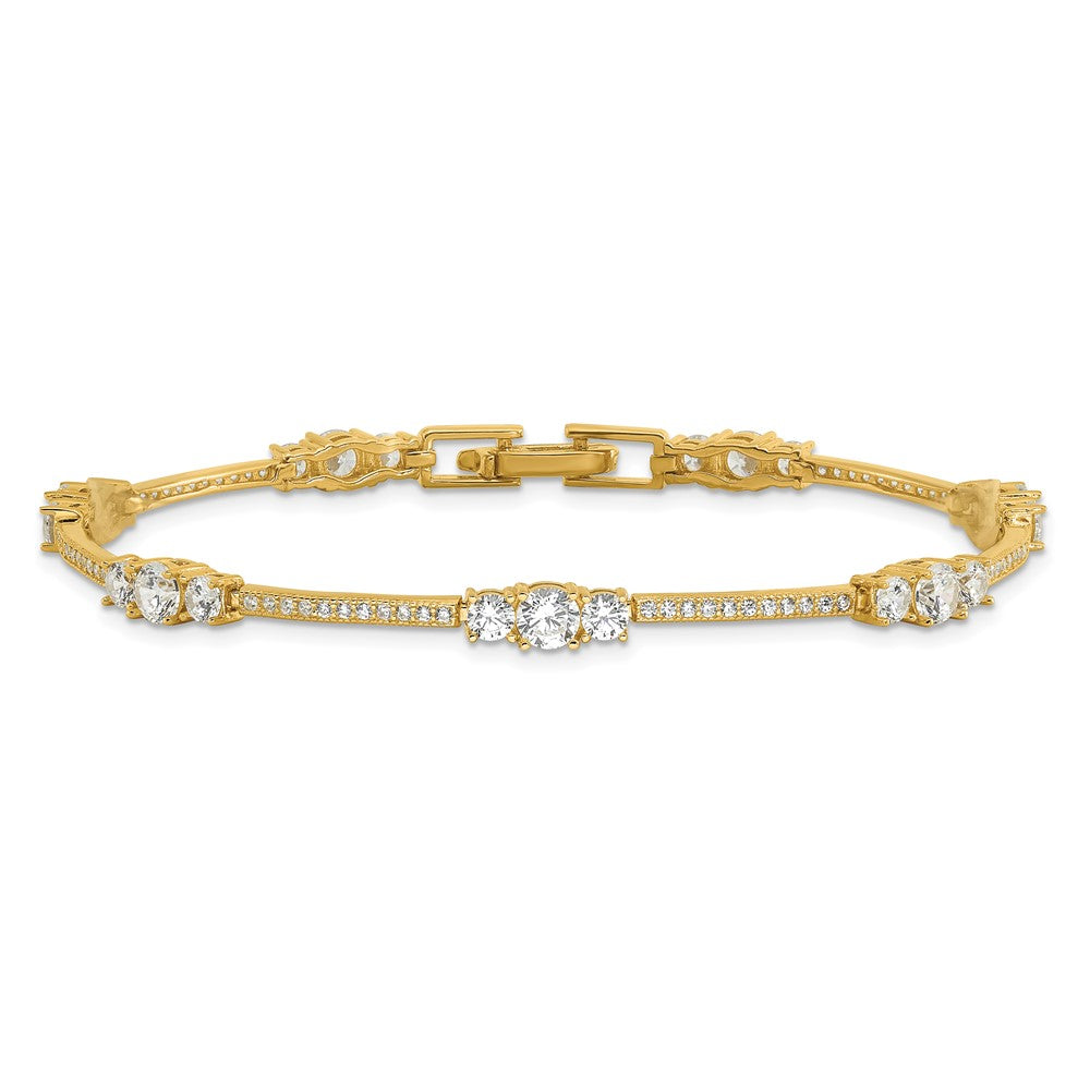 Shop Stylish 7-Inch Gold-Tone Sterling Silver Bracelet with CZ Accents
