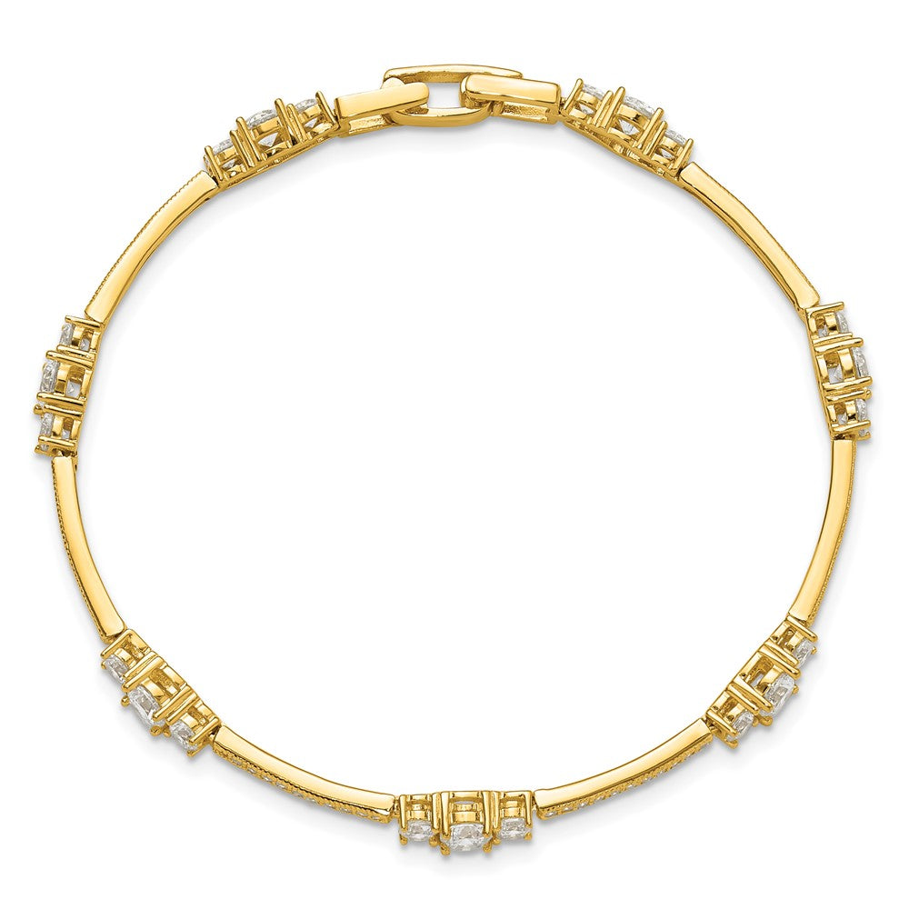 Shop Stylish 7-Inch Gold-Tone Sterling Silver Bracelet with CZ Accents