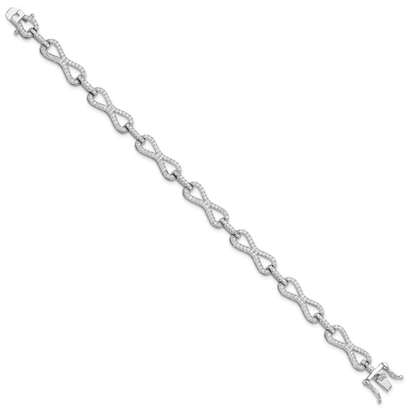 Rhodium-Plated Sterling Silver CZ Infinity Link Bracelet - 7.5"
