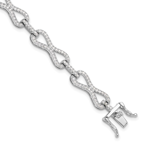 Rhodium-Plated Sterling Silver CZ Infinity Link Bracelet - 7.5"