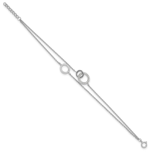 Sterling Silver Rhodium-Plated CZ Double Strand Bracelet - 1.25" Extension