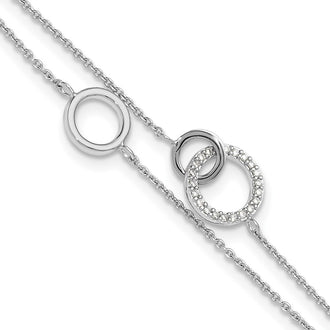 Shop Stylish Sterling Silver Rhodium-Plated CZ Double Strand Bracelet - 1.25" Extension