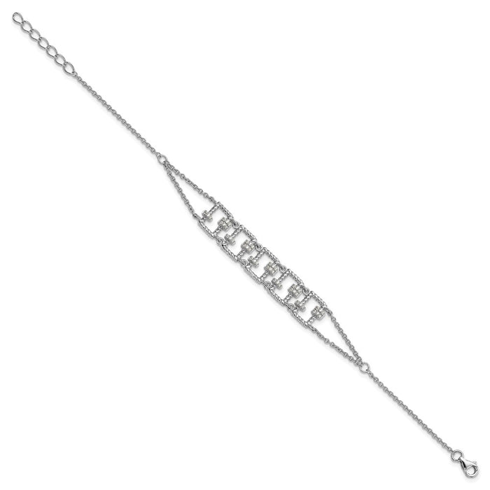 Shop Stylish Rhodium-Plated Sterling Silver CZ Bracelet - 7" + 1" Extension-2