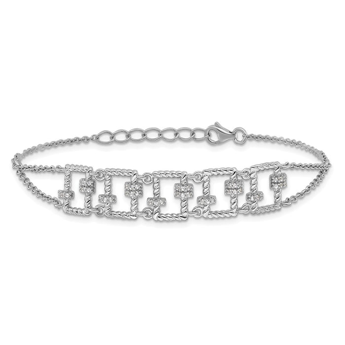 Shop Stylish Rhodium-Plated Sterling Silver CZ Bracelet - 7" + 1" Extension-3