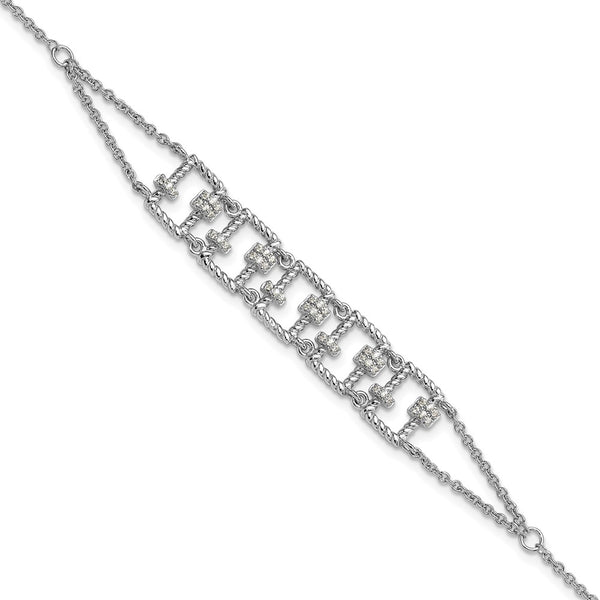 Rhodium-Plated Sterling Silver CZ Bracelet - 7" + 1" Extension - Style GR1-1008360