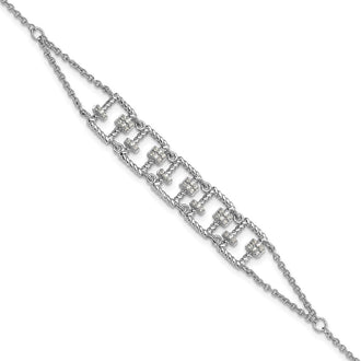 Shop Stylish Rhodium-Plated Sterling Silver CZ Bracelet - 7" + 1" Extension