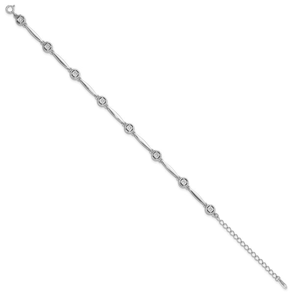 Polished CZ Sterling Silver Bracelet, 2.25-Inch Extension