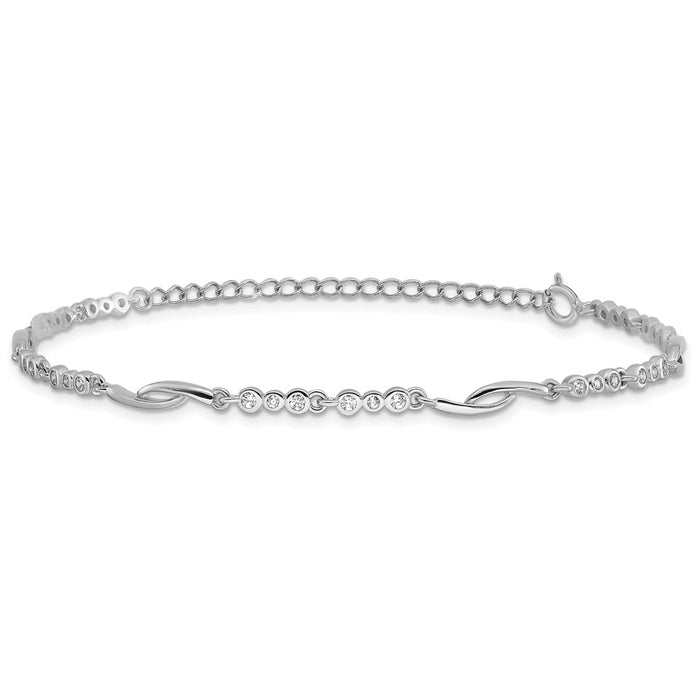 Buy Stylish 2-Inch Extension Polished Sterling Silver Bracelet with CZ Accents-3