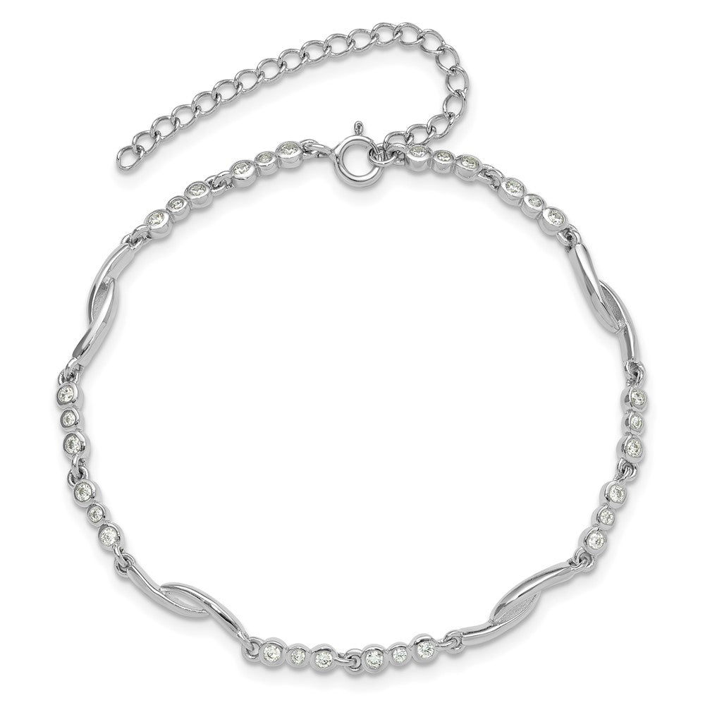 Buy Stylish 2-Inch Extension Polished Sterling Silver Bracelet with CZ Accents