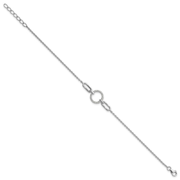 Rhodium-Plated Sterling Silver Fancy CZ Circle Bracelet - 7"
