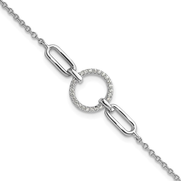 Rhodium-Plated Sterling Silver Fancy CZ Circle Bracelet - 7"