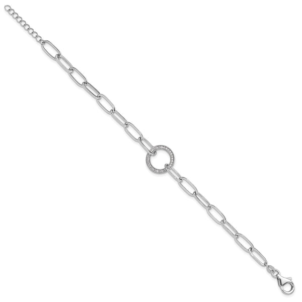 Sterling Silver Rhodium-Plated Paperclip Bracelet with CZ, 1-Inch