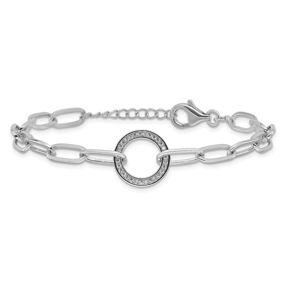 Buy Stylish Sterling Silver Rhodium-Plated Paperclip Bracelet with CZ, 1-Inch