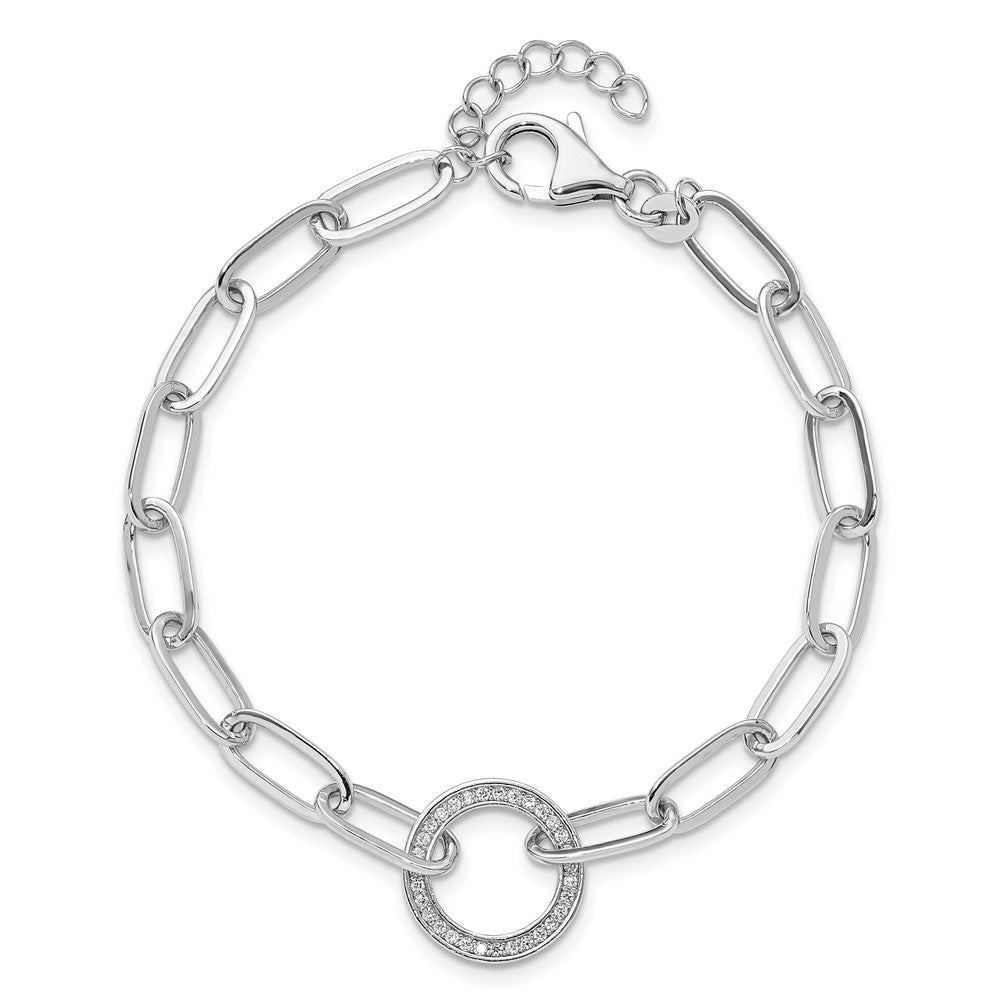 Buy Stylish Sterling Silver Rhodium-Plated Paperclip Bracelet with CZ, 1-Inch