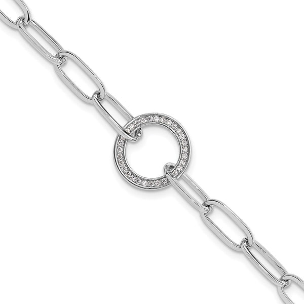 Sterling Silver Rhodium-Plated Paperclip Bracelet with CZ, 1-Inch