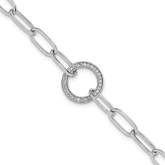 Buy Stylish Sterling Silver Rhodium-Plated Paperclip Bracelet with CZ, 1-Inch