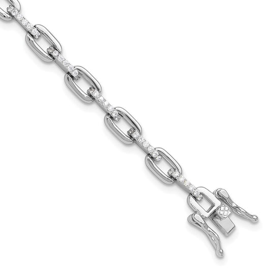 High-Quality Rhodium-Plated Sterling Silver 7-Inch Bracelet | Stylish CZ Accents
