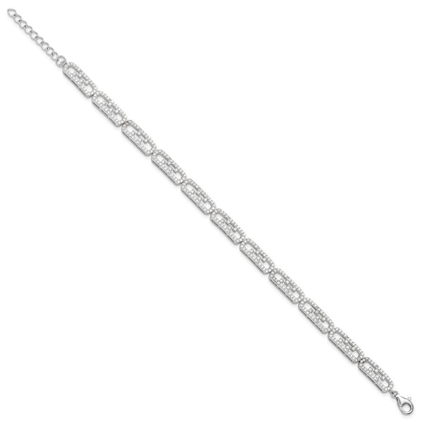 Rhodium-Plated Sterling Silver CZ Bracelet - 1-Inch Extension