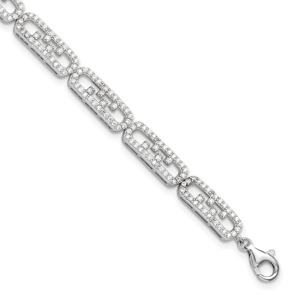 Rhodium-Plated Sterling Silver CZ Bracelet - 1-Inch Extension