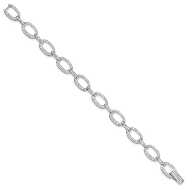 Rhodium-Plated Sterling Silver Oval Link Bracelet, 7.5" CZ