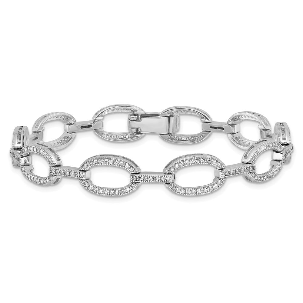 Buy Stylish Rhodium-Plated Sterling Silver Oval Link Bracelet, 7.5" with CZ