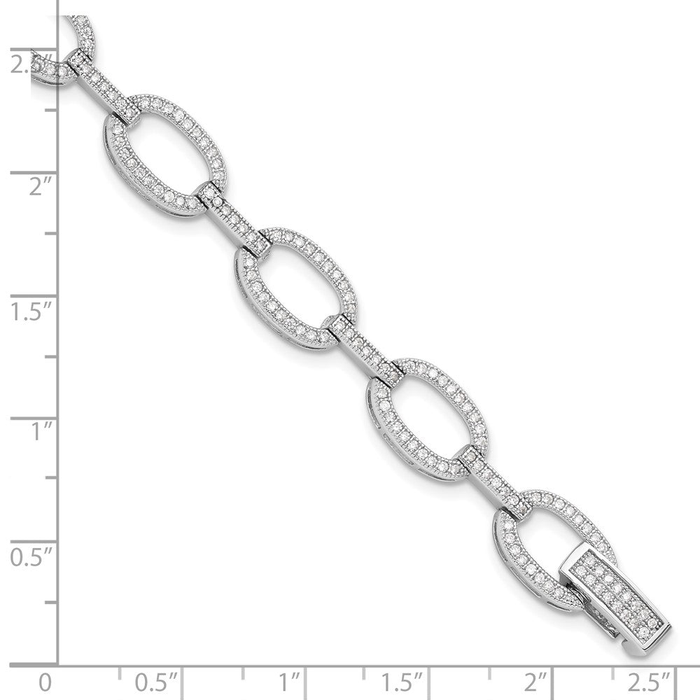 Buy Stylish Rhodium-Plated Sterling Silver Oval Link Bracelet, 7.5" with CZ