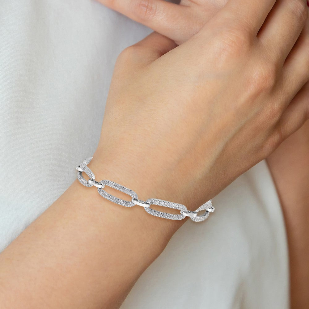 Exclusive Rhodium-Plated Sterling Silver Micro Pave CZ Bracelet - 8 Inches, Stylish Value