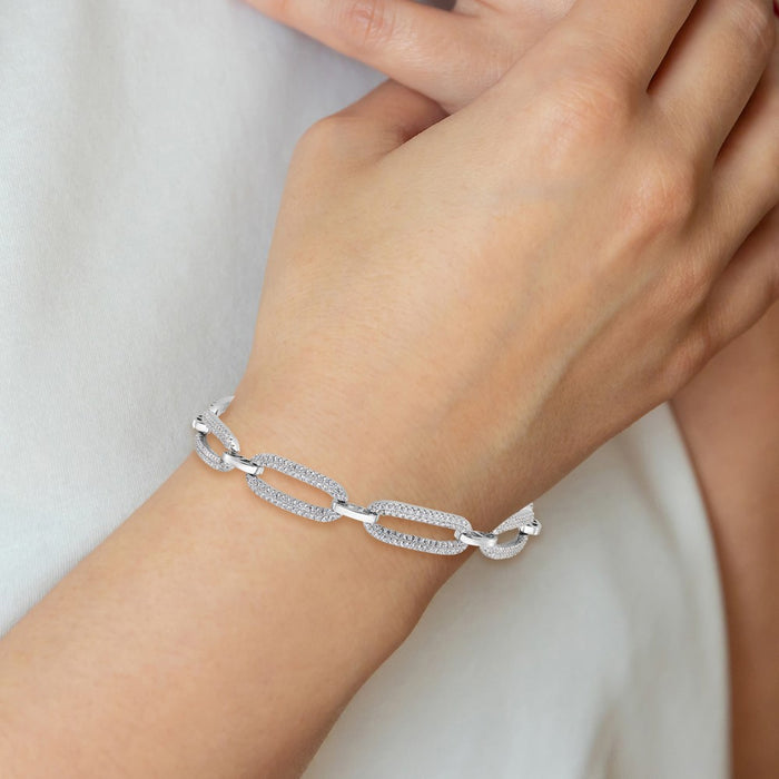 Exclusive Rhodium-Plated Sterling Silver Micro Pave CZ Bracelet - 8 Inches, Stylish Value-5