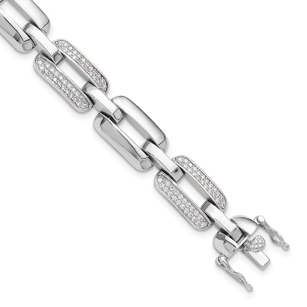 Rhodium-Plated Sterling Silver 7.25" Bracelet with CZ Links