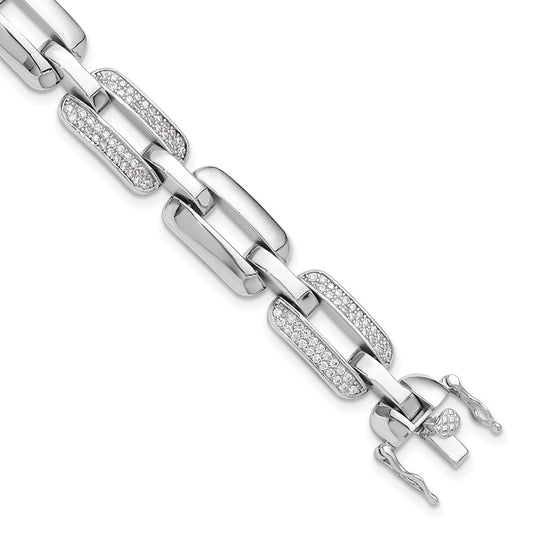 Buy Stylish Rhodium-Plated Sterling Silver 7.25" Bracelet with CZ Links