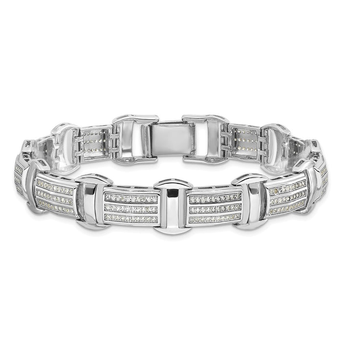 Buy Stylish 7.5" Polished CZ Link Bracelet in Rhodium-Plated Silver - Luxury Value!-3