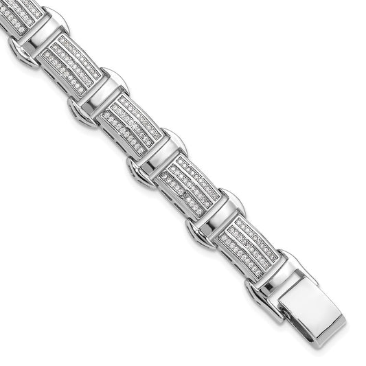 Buy Stylish 7.5" Polished CZ Link Bracelet in Rhodium-Plated Silver - Luxury Value!