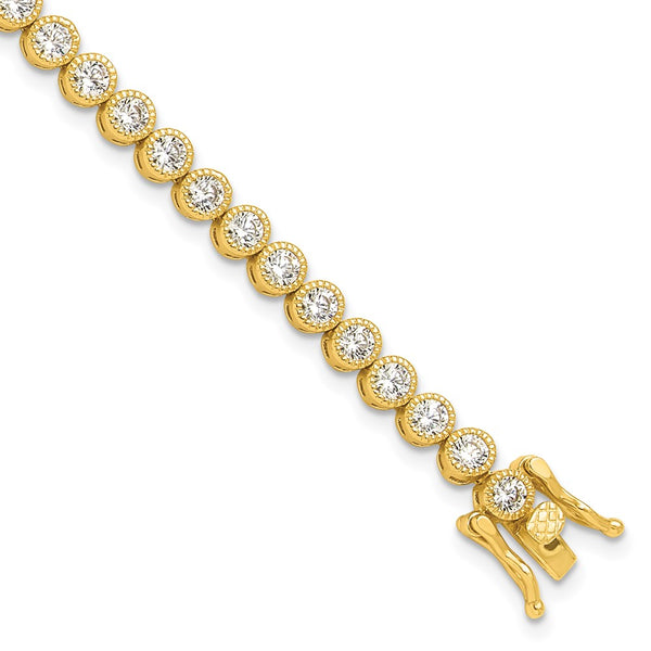 4mm Round CZ Tennis Bracelet - 7.5" Gold-Tone Silver