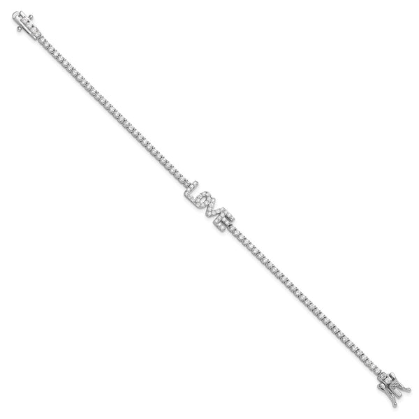 Rhodium-Plated Sterling Silver CZ LOVE Tennis Bracelet - 7.25"