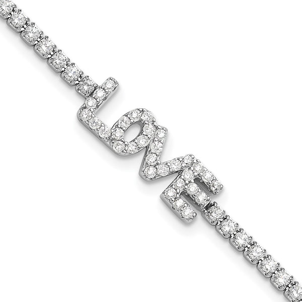 Rhodium-Plated Sterling Silver CZ LOVE Tennis Bracelet - 7.25"