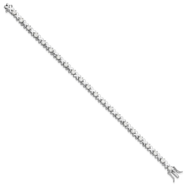 Rhodium-Plated Sterling Silver Fancy X's CZ Tennis Bracelet