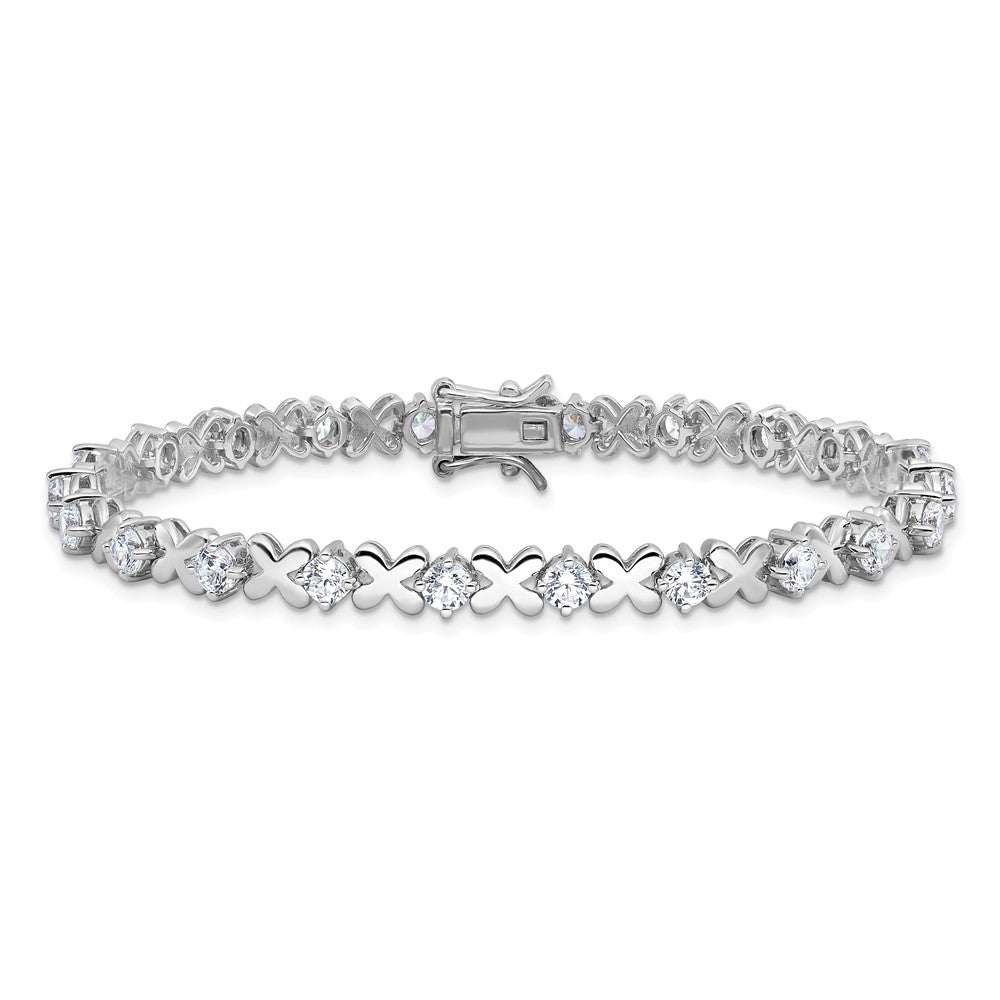 Exclusive Rhodium-Plated Sterling Silver Fancy X's CZ Tennis Bracelet - Stylish & Affordable