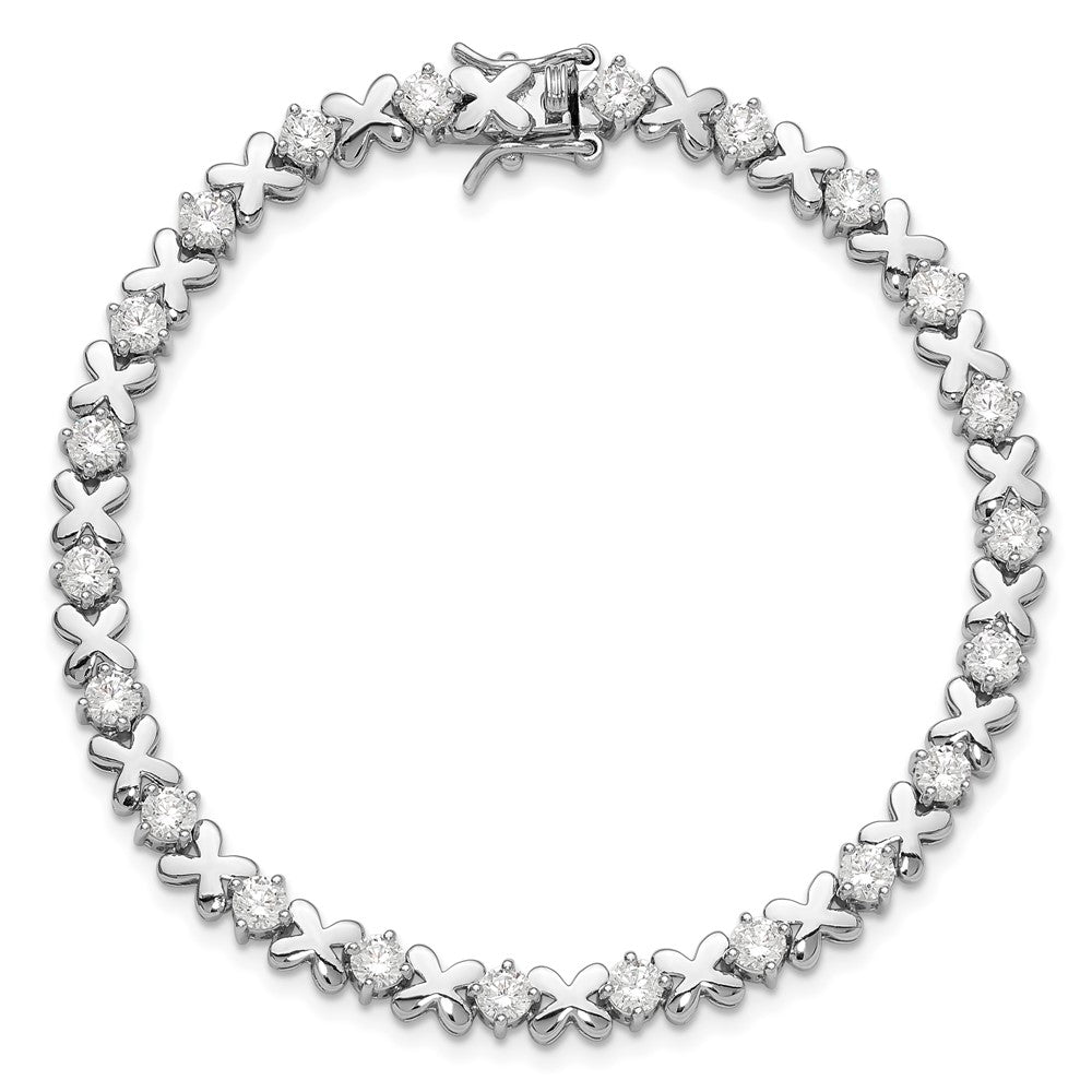 Exclusive Rhodium-Plated Sterling Silver Fancy X's CZ Tennis Bracelet - Stylish & Affordable