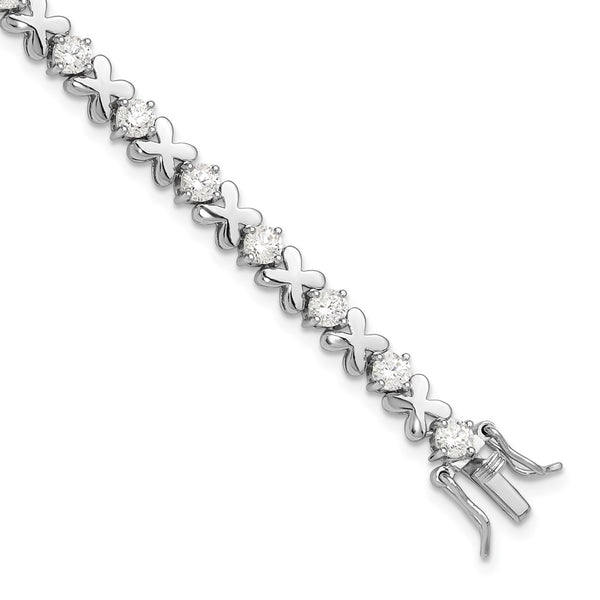 Rhodium-Plated Sterling Silver Fancy X's CZ Tennis Bracelet