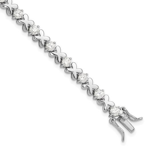 Exclusive Rhodium-Plated Sterling Silver Fancy X's CZ Tennis Bracelet - Stylish & Affordable