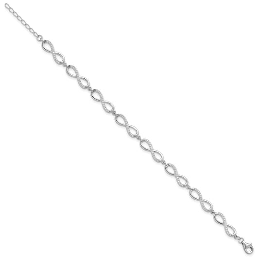 High-Quality Sterling Silver CZ Infinity Link Bracelet - Stylish 1-Inch Extension