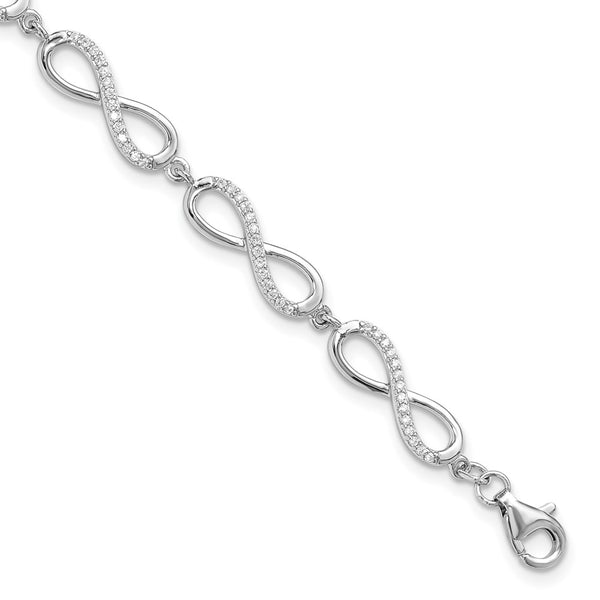 Sterling Silver CZ Infinity Link Bracelet - 1-Inch Extension