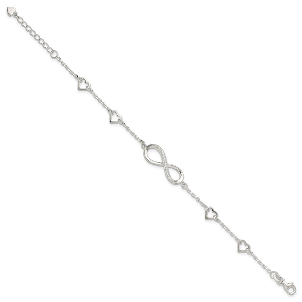 7-Inch Sterling Silver CZ Infinity & Hearts Bracelet