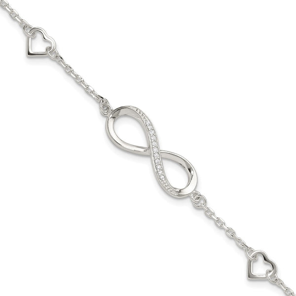 7-Inch Sterling Silver CZ Infinity & Hearts Bracelet