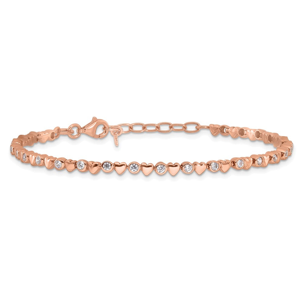 Buy Stylish Polished Sterling Silver Rose Gold-Tone CZ Heart Bracelet - 7 Inch
