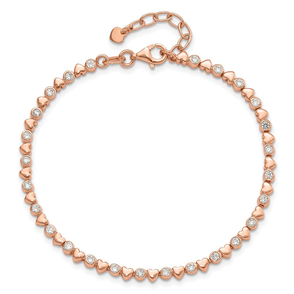 Buy Stylish Polished Sterling Silver Rose Gold-Tone CZ Heart Bracelet - 7 Inch