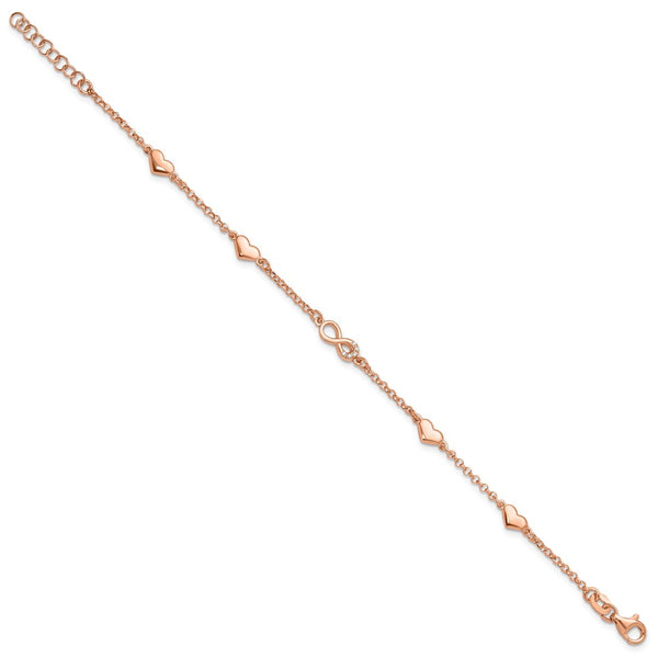 Sterling Silver Rose Gold-Plated Heart Infinity Bracelet, CZ Accents Extension
