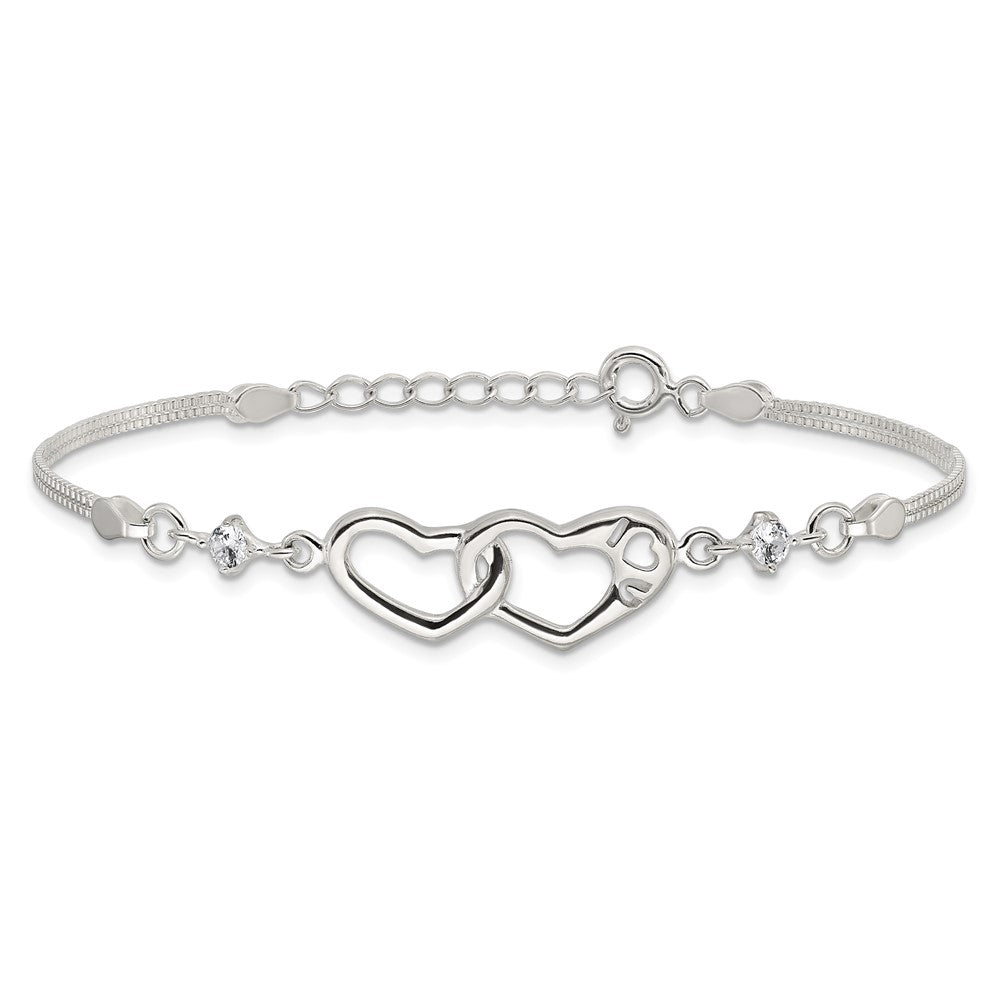Buy Stylish Polished Sterling Silver CZ "I Heart You" Bracelet - 1-Inch Extender