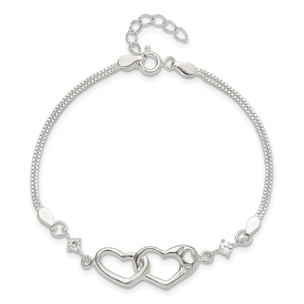 Buy Stylish Polished Sterling Silver CZ "I Heart You" Bracelet - 1-Inch Extender